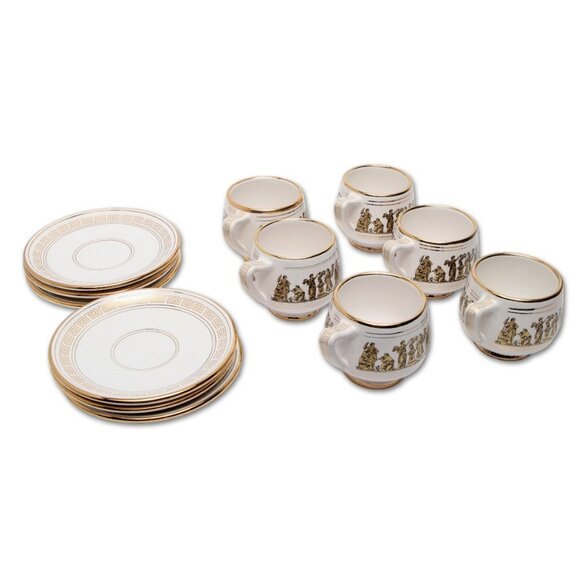 Vintage Arguros 24K Gold Greek Ceramic Cup & Saucer Set Handmade Greece White - Picture 4 of 15